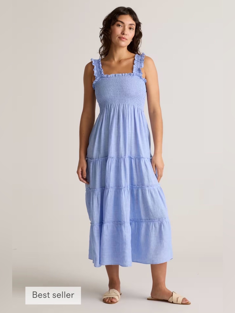 QUINCE 100% European Linen Smocked Midi Dress size XS